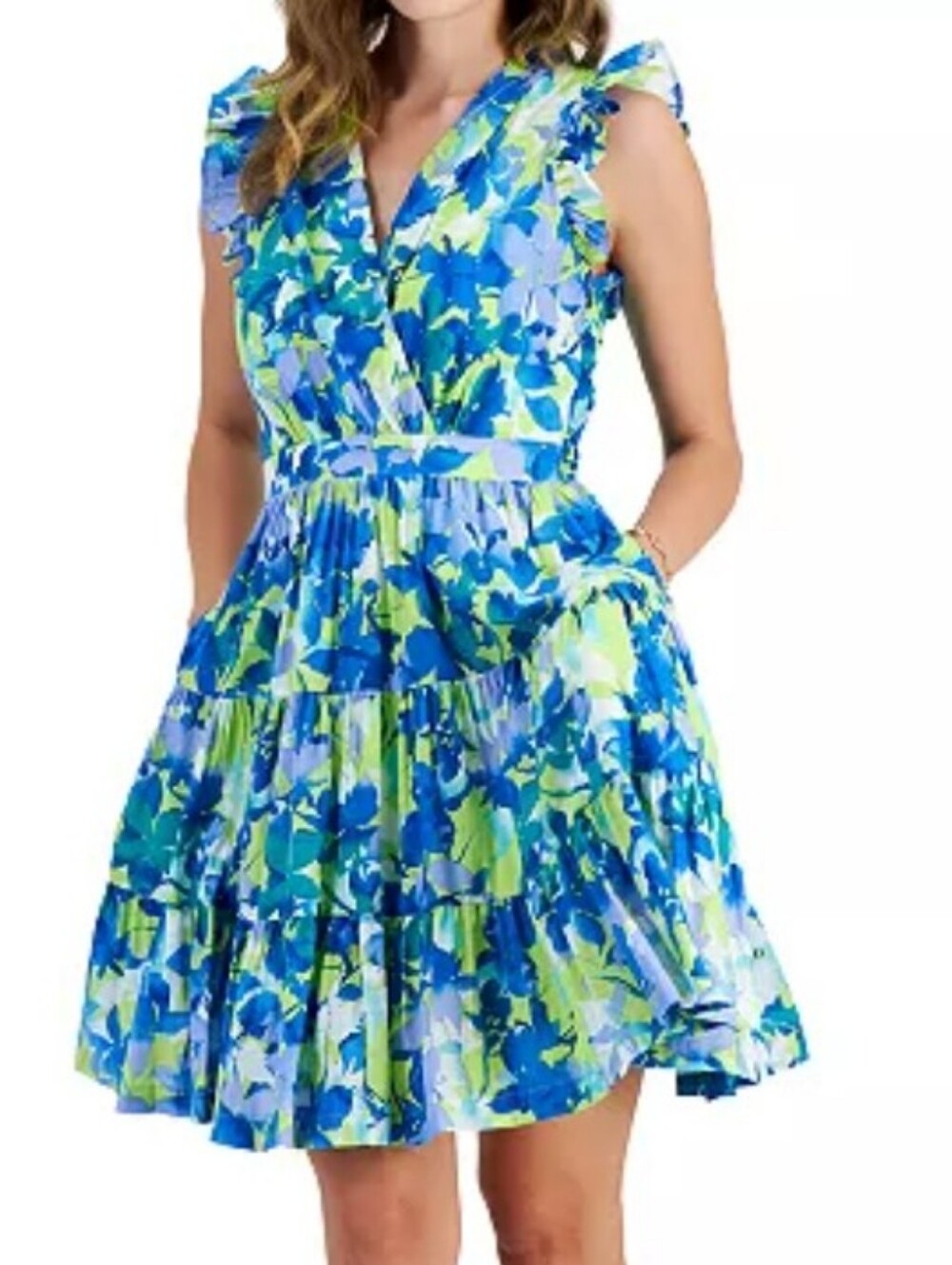 Taylor Printed A-Line V-Neck Dress Sz M
